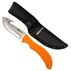 Orange hunting knife with black sheath