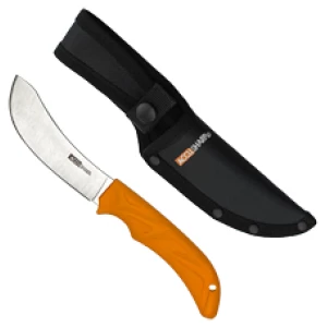 Hunting knife with orange handle and sheath