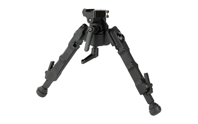 Adjustable black rifle bipod on white background