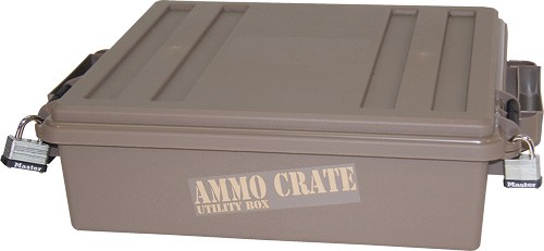 Brown ammo crate utility box with locks