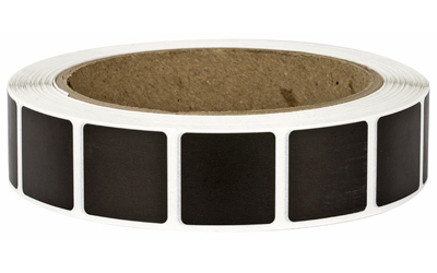 Roll of black rectangular adhesive labels