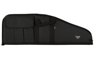 Black tactical rifle case with exterior pockets