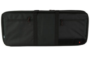 Black rectangular carrying case with zippered pockets