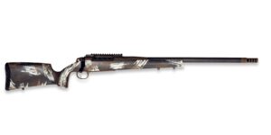 Camouflage bolt-action rifle, side view