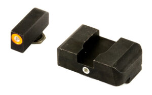 Black handgun front and rear sights