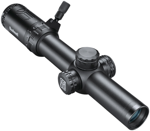 Black Bushnell AR rifle scope with adjustment turrets