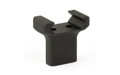 Black metal mounting bracket with two holes.