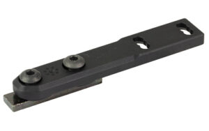 Black metal mounting bracket with slotted holes