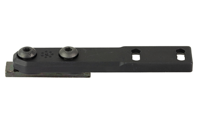 Black metal mounting bracket with bolts and slots