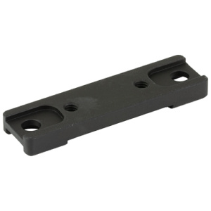 Black metal mounting bracket with four holes.