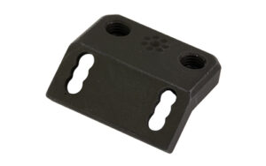 Black metal mounting bracket with threaded holes