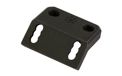 Black metal mounting bracket with threaded holes
