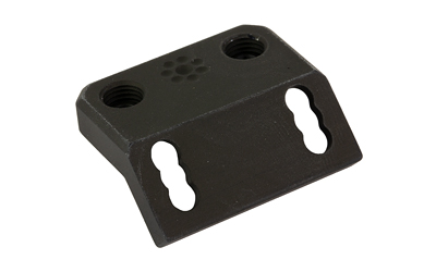 Black metal mounting bracket with threaded and slotted holes