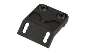 Black metal mounting bracket with screws