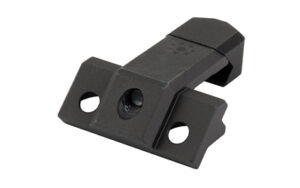 Black metal mounting bracket with screw holes