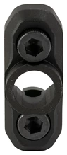 Black metal mounting bracket with screws