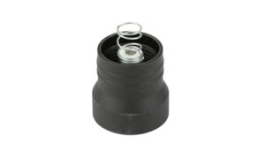 Black plastic adapter with glass vials inside