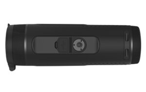 Black cylindrical portable Bluetooth speaker on white background