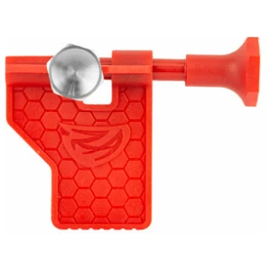 Red tool with hexagonal pattern and wing nut