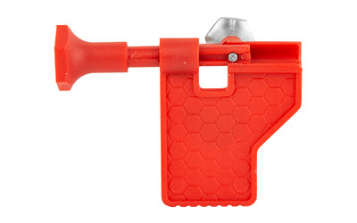 Red lockout device for safety.