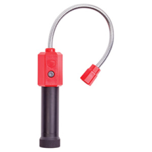 Flexible red and black flashlight with bendable neck.
