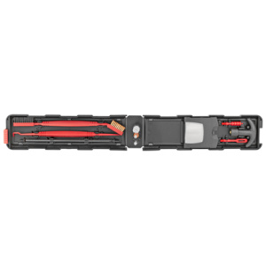 Compact emergency roadside tool kit with jumper cables.