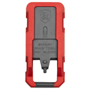 Red and black magazine tool for Glock pistols.