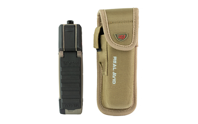 Black stun gun with tan nylon holster