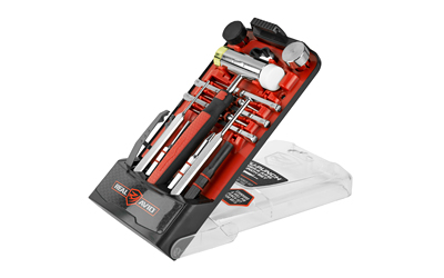 Red manual tile cutter on white background