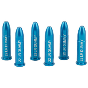 Blue .22 LR dummy rounds in a row