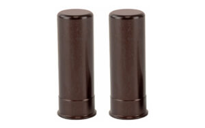 Two brown cylindrical plastic containers on white background