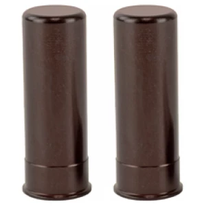 Two brown cylindrical plastic containers on white background