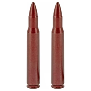 Two rifle cartridges on white background