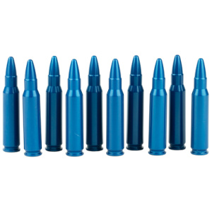 Row of blue aluminum bullet replicas