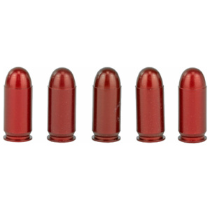 Five red bullet-shaped objects in a row