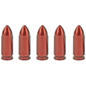 Five red dummy bullets in a row