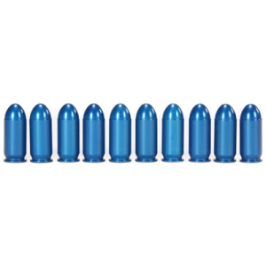 Ten blue bullet-shaped objects in a row