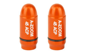 Two orange A-Zoom 45 ACP snap caps