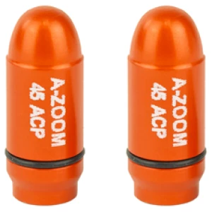 Two orange A-Zoom 45 ACP snap caps