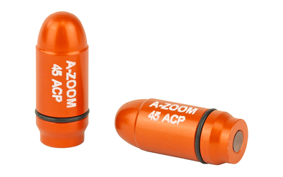 Two orange A-Zoom 45 ACP snap caps