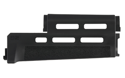 Black metal rifle handguard with slot cutouts