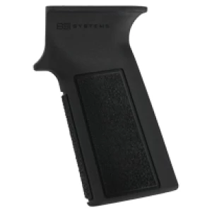 Black ergonomic rifle grip on white background.