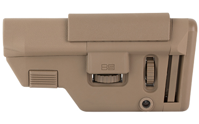 Tan adjustable rifle buttstock close-up
