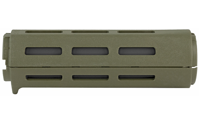 Olive green handguard for firearm with slots.