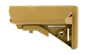 Tan adjustable rifle buttstock on white background