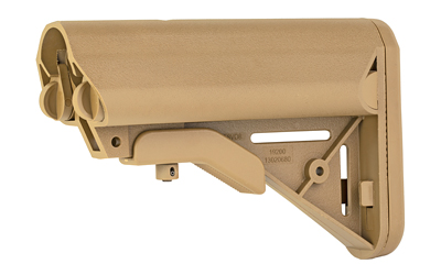Tan adjustable rifle buttstock on white background