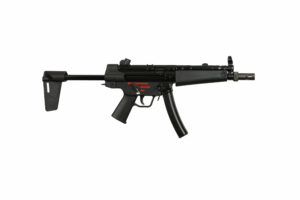 Black submachine gun on white background