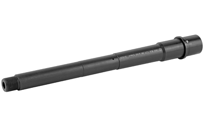 Black metal rifle barrel with threaded end