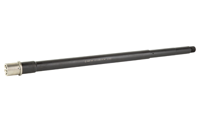 Long metal gun barrel on white background