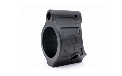 Black metal rifle gas block with horse logo